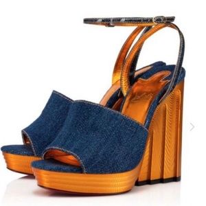 Christian Louboutin Mira Colunata 120 Denim Platform Wedge Sandal Heel Pump 39
